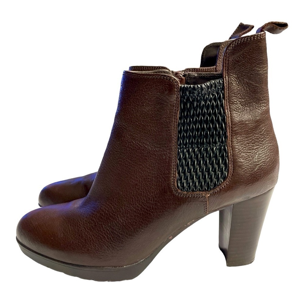 Bella Vita Womens Leather US 10 Zana Heeled Ankle Boot Brown Black Platform